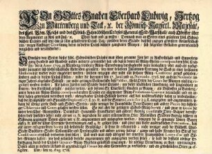 Mandat von Herzog Eberhard Ludwig über den Münz-Abschied des Schwäbischen Kreises(Ausgabeort Ulm)