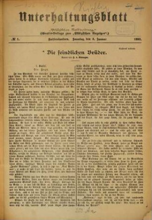 Unterhaltungsblatt zur Kaiserslauterer Zeitung. 1892