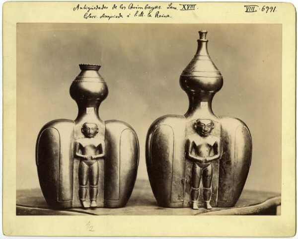 Gold vessels from the Vicente Restrepo Collection, Antigüedades de los Quimbayas Lam. XVIII