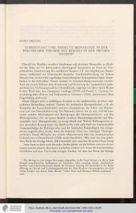 Horst Dreitzel. Ständestaat und Absolute Monarchie in der politischen Theorie des Reiches in der Frühen Neuzeit
