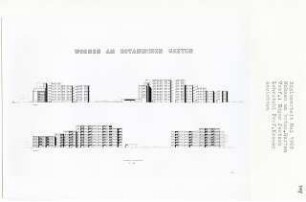 Wohnen am Botanischen Garten, Berlin-Lichterfelde (Diplomarbeit bei Willy Kreuer): Limonenstraße, Ansichten von Nordosten und Südwesten 1:200