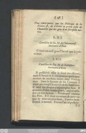 LXII. Caractére de Feu M. de Barbesieux Secretaire d'Etat.