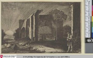 [Ein Mann vor einer Ruine im Sonnenaufgang]