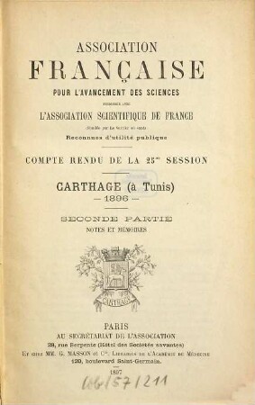 Comptes rendus de la ... session. 25. 1896 (1896/97), Partie 2