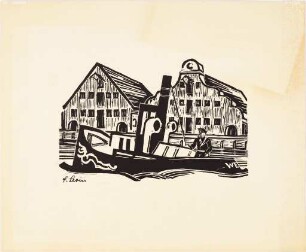Schlepper "Werner" vor Giebelspeicher in Stettin