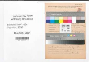 Entnazifizierung Erich Duerholt , geb. 11.07.1909 (Oberfeldwebel)