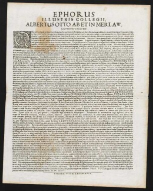 Ephorus Illustris Collegii, Albertus Otto Ab Et In Merlaw. Lectoribus Salutem!