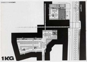Beschränkter Wettbewerb Brückenkopf der Kennedybrücke (nicht realisiert) – Grundriss 1. UG. Bonn