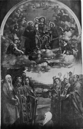 Madonna in der Glorie , sechs Heilige und die Stifterin Caterina da Sacco