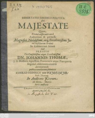 Dissertatio Iuridico-Politica De Maiestate
