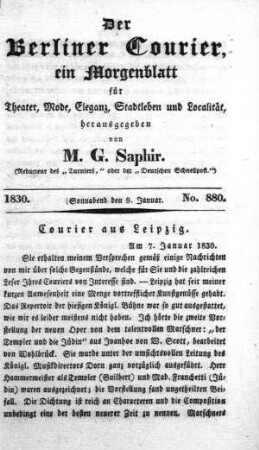 No. 880, Sonnabend den 9. Januar 1830