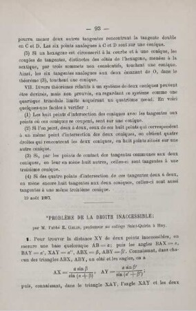 PROBLÈME DE LA DROITE INACCESSIBLE.