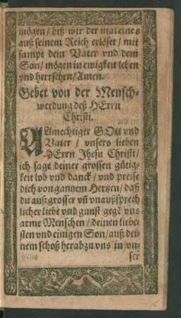 Gebet von der Menschwerdung deß Herrn Christi.