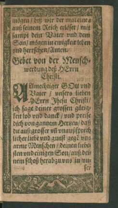Gebet von der Menschwerdung deß Herrn Christi.