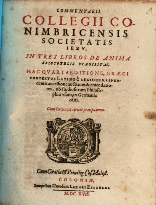Commentarii Collegii Conimbricensis Societatis Jesu in III libros de anima Aristotelis