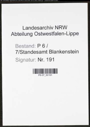 Heiratsregister Standesamt Blankenstein/Ruhr