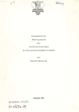 Bibliographie: Veröffentlichungen der Bauausstellung Berlin GmbH zur Stadterneuerung