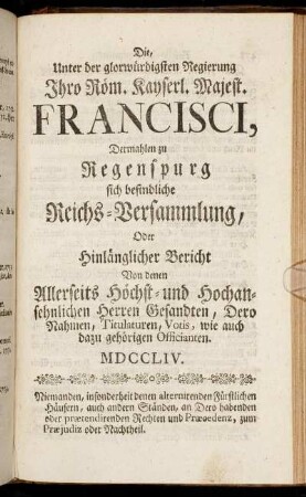 [V. Eine Hochansehnliche Reichs-Versammlung.]