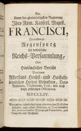 [V. Eine Hochansehnliche Reichs-Versammlung.]