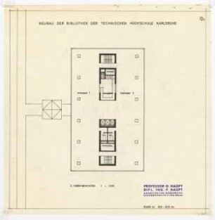 Hochschulbibliothek, Karlsruhe Neubau: Vorprojekt: Neubau der Bibliothek. Grundriss 2.OG, 1:200