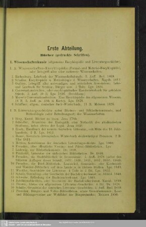 Erste Abteilung. Bücher (gedruckte Schriften)