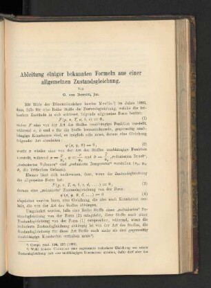 Ableitung einiger bekannten Formeln aus einer allgemeinen Zustandsgleichung.