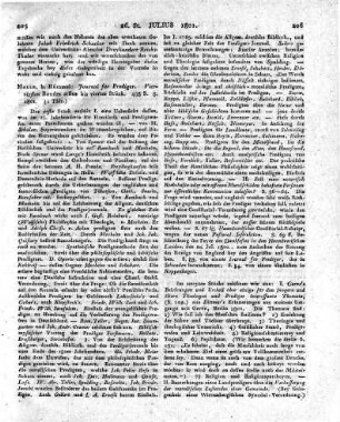 Halle, b. Kümmel: Journal für Prediger. Vierzigsten Bandes erstes bis viertes Stück. 488 S. 8. 1801.
