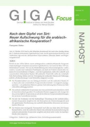 Nach dem Gipfel von Sirt : neuer Aufschwung für die arabisch-afrikanische Kooperation?