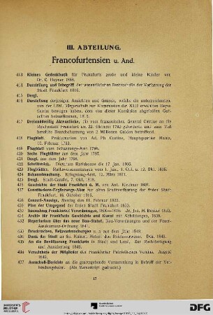 Francofurtensien (Nr. 413-458)
