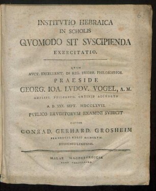 Institutio Hebraica In Scholis Qvomodo Sit Svscipienda Exercitatio