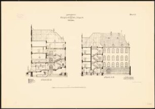 Land- und Amtsgericht, Wiesbaden: Längsschnitt, Querschnitt 1:100