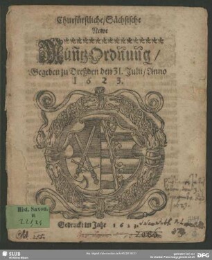 Churfürstliche, Sächsische Newe MüntzOrdnung