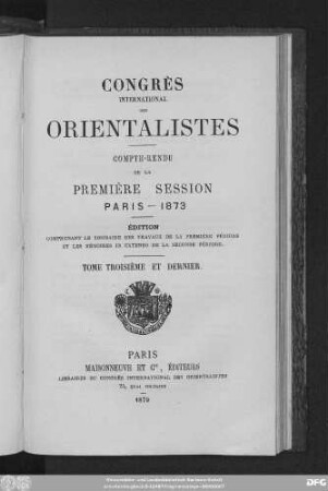 T. 3: Congrès International des Orientalistes : compte-rendu de la première session Paris 1873