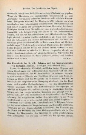 281-282 [Rezension] Dörries, Hermann, Zur Geschichte der Mystik