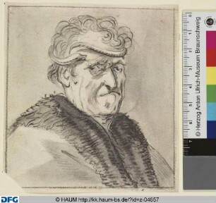 Portrait eines Mannes, um dessen Kopf sich eine Schlange windet