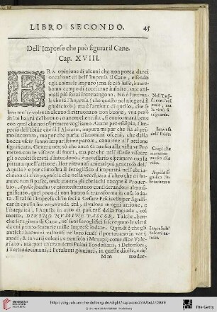 Cap. XVIII. Dell'Imprese che puo figurar il Cane