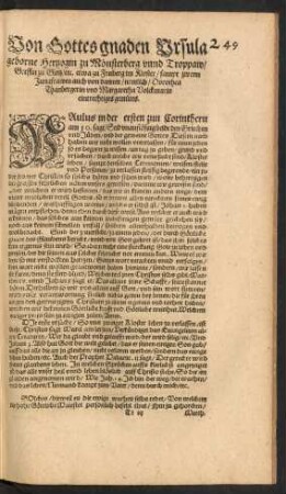 Von Gottes gnaden Ursula geborne Hertzogin zu Mönsterberg unnd Troppaw ....