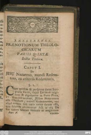 Caput I. De Iesu Nazareno, mundi Redemtore, ex criteriis Redemtoris.