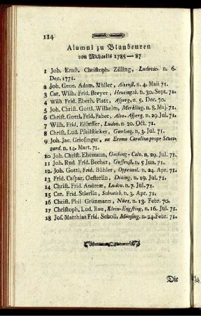 Alumni zu Blaubeuren von Michaelis 1785-87.