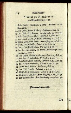 Alumni zu Blaubeuren von Michaelis 1785-87.