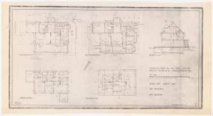 Haus Jansen, Berlin-Grunewald: Grundrisse EG, OG, KG, DG, Querschnitt 1:100, Einzeichnung des Luftschutzraumes (von Inv.Nr. 21976)