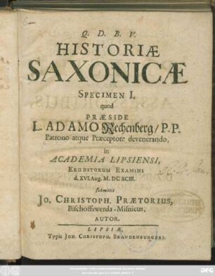 Historiae Saxonicae Specimen I.
