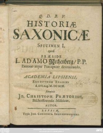 Historiae Saxonicae Specimen I.