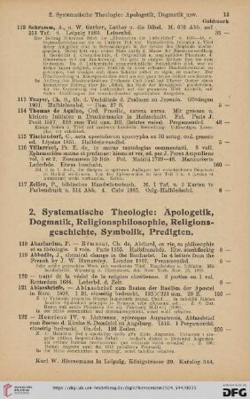 2. Systematische Theologie: Apologetik, Dogmatik, Religionsphilosophie, [...] (Nr. 118 - 352)