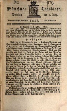 Münchener Tagblatt. 1834,[2] = Jg. 8, Juli - Dez.