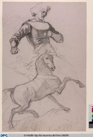 Studie eines reitenden Mannes und eines Pferdes