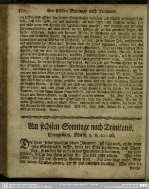 Am sechsten Sonntage nach Trinitatis. Evangelium, Matth. 5. v. 20-26