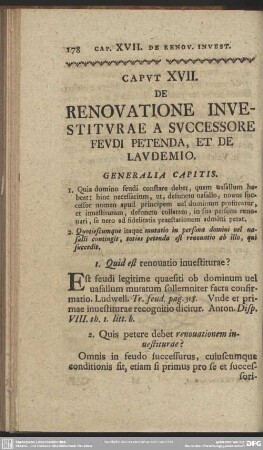 Caput XVII. De Renovatione Investiturae A Successore Feudi Petenda, Et De Laudemio