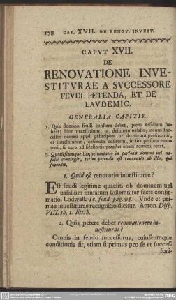 Caput XVII. De Renovatione Investiturae A Successore Feudi Petenda, Et De Laudemio