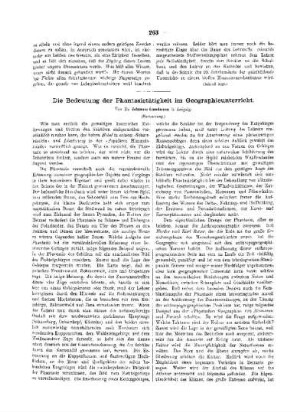 Die Bedeutung er Phantasietätigkeit im Geographieunterricht : (Fortsetzung)